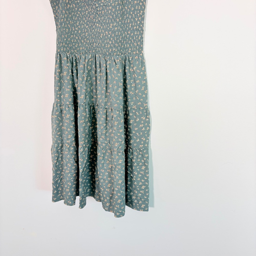 Madewell Tucker Tie Strap Mini Dress Green Floral‎ Smocked Tiered Small Summer - Picture 9 of 10